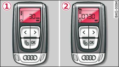 Remote control for auxiliary heating: -1- switching on immediately -2- setting the timer